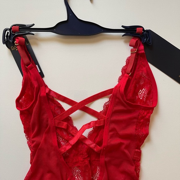 Red Deep Plunge Lace Teddy - Picture 6 of 12